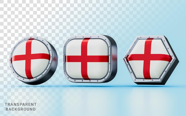 3D render Vlagtekens van Engeland in drie verschillende vorm, cirkel, vierkant en zeshoek