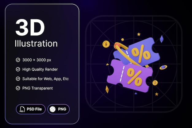 3 d レンダー バウチャー割引メタバース ショッピング コンセプト モダンなアイコン イラスト デザイン