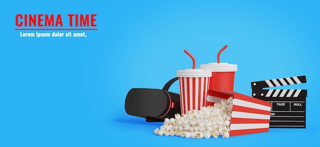 3d render of vr with cinema time on blue background