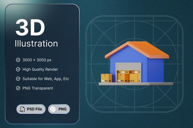 PSD 3d render warehouse logistic concept modern icon illustrations design