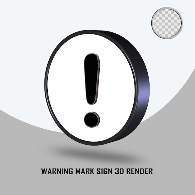 3D render warning mark sign black white color