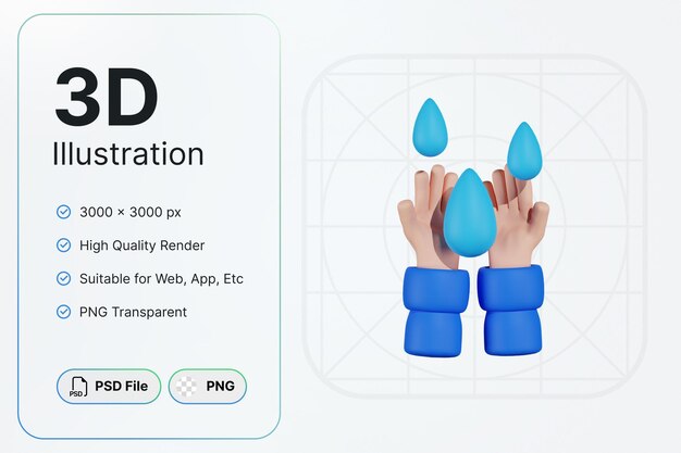 PSD 3d 렌더링 물 지구의 날 개념 현대 아이콘 일러스트 디자인