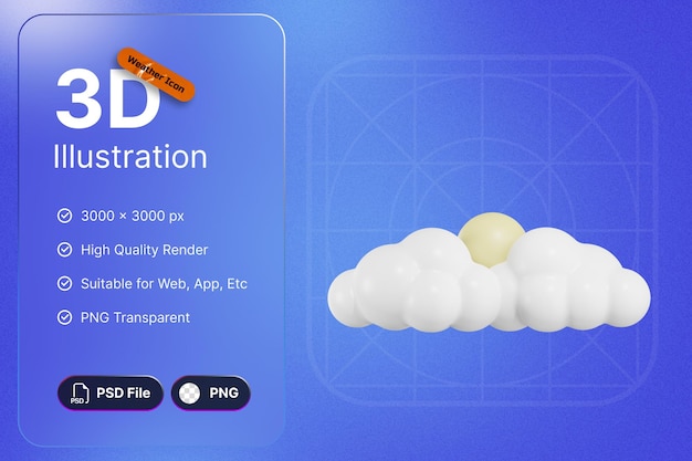 3d render weather icons moon cloudy for forecast design application and web