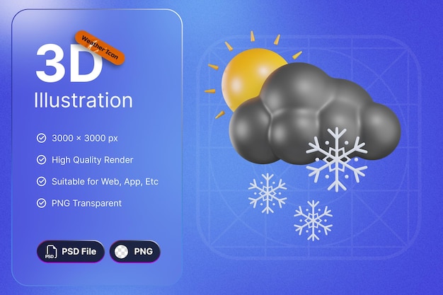 3d render weather icons sun cloudy snow rain for forecast design application and web