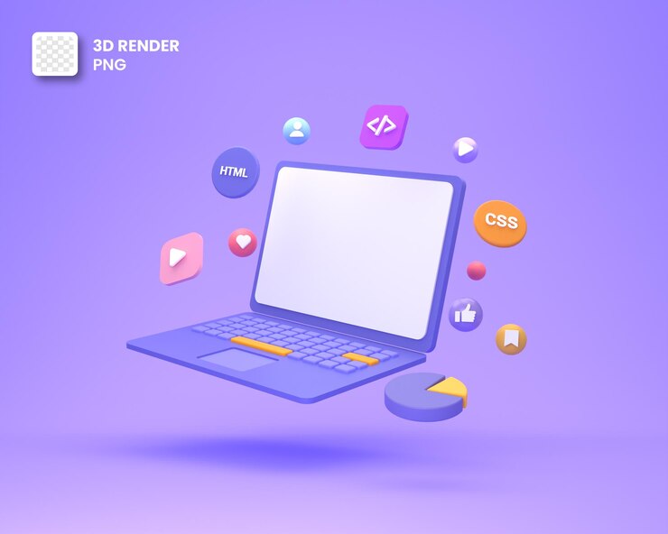 PSD 3d render web development software development web design coding and programming
