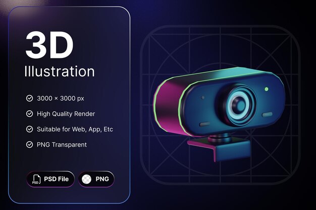 PSD モダンなデザイン アプリケーションと web のための 3 d レンダリング ウェブカメラ オブジェクト ゲーム