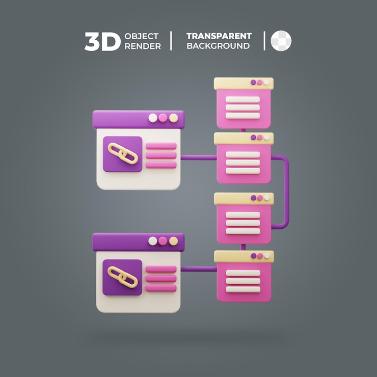 PSD 3d render of website links and connections