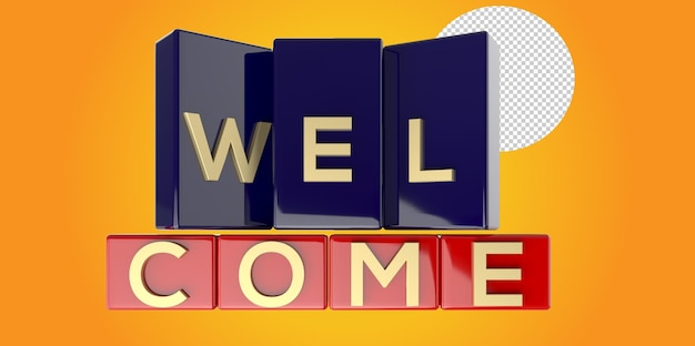 3d render welcome lettering with transparent background