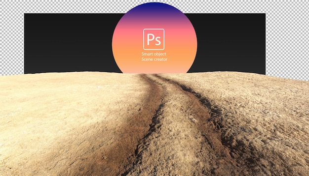 PSD 3d render of wheel track on dirt road