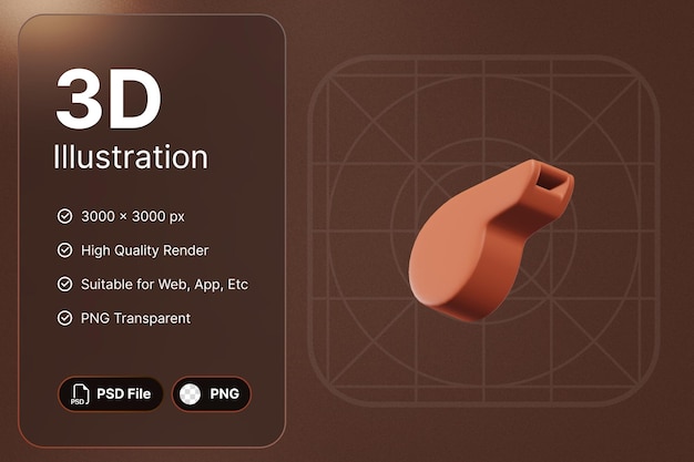3d 렌더링 호루라기 기본 오른쪽 천사 스포츠 개념 현대 아이콘 일러스트 디자인