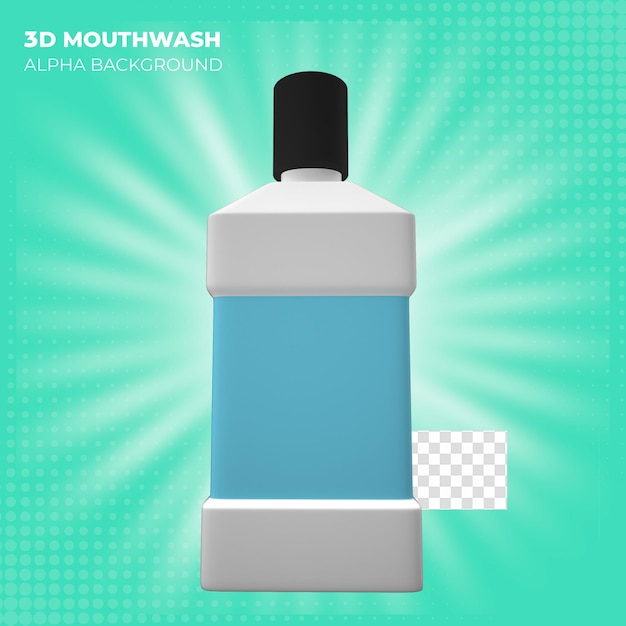 PSD 3d render of white container mouthwash with blue