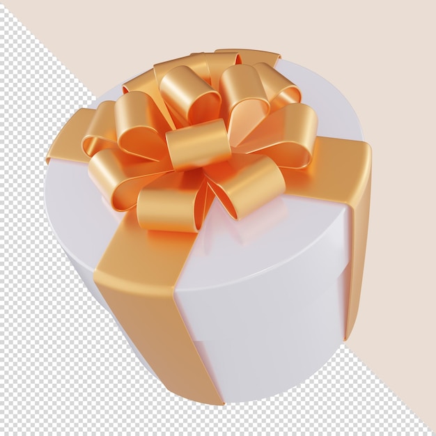 Rendering 3d confezione regalo bianca con un nastro di prua d'oro