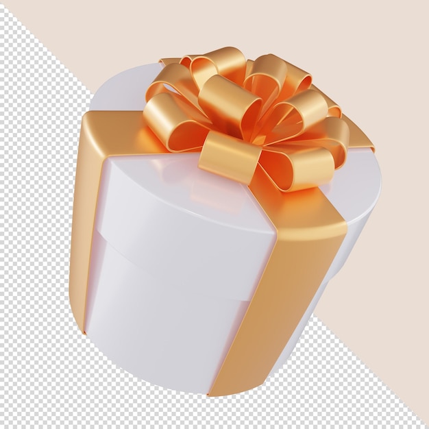 3d render white gift box with a gold bow ribbon