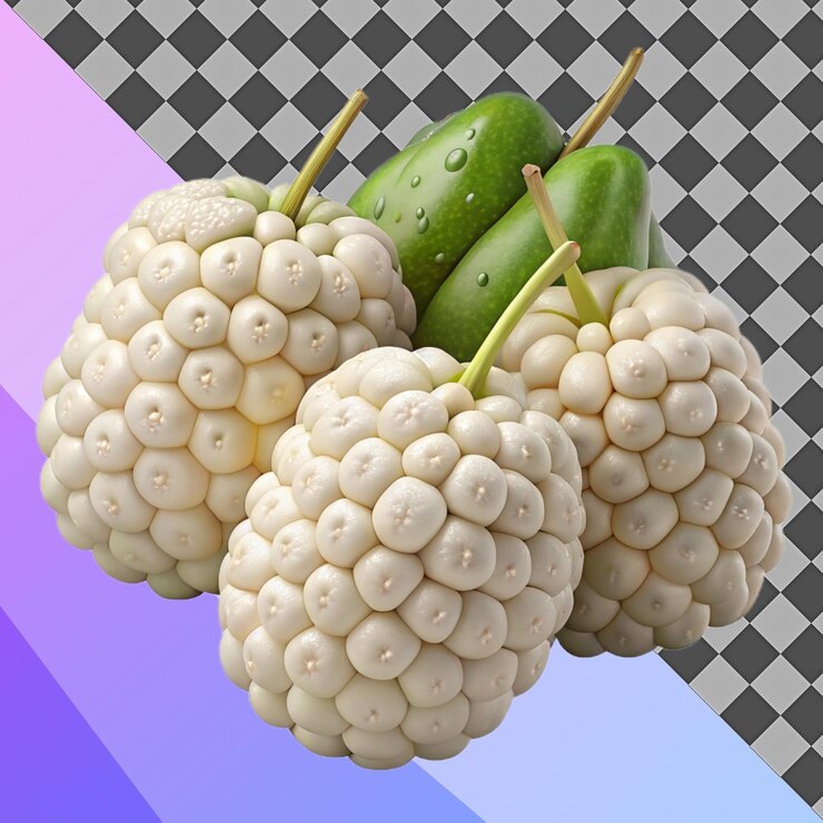 PSD 3d render of white and green fruits
