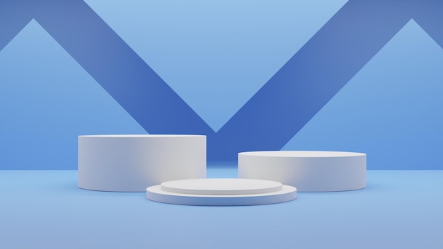 3D render white podium on blue background