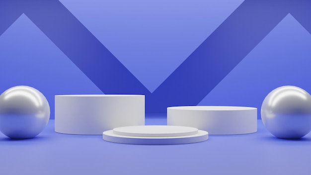 PSD 3d render white podium on blue background