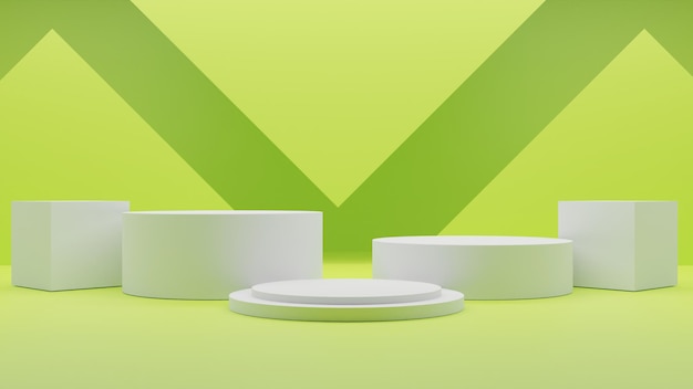 3D render white podium on green background