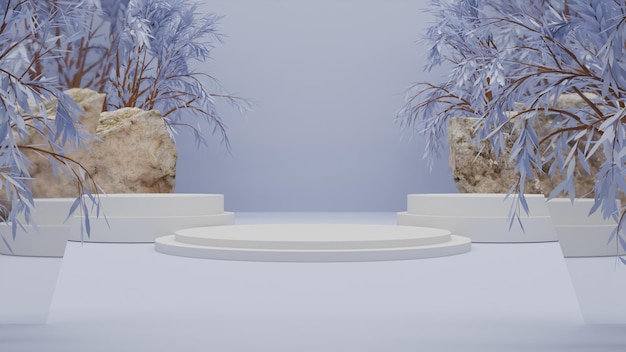 3d render white podium on grey background. premium render