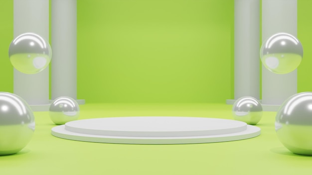 3D render white podium on green background