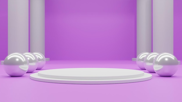 紫色の背景に白い表彰台を3dレンダリング