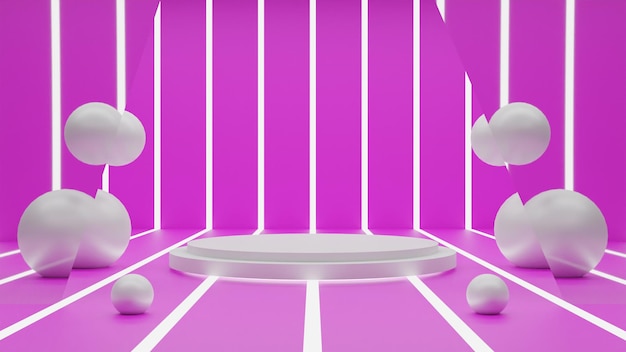 3d render white podium on pink background. premium render