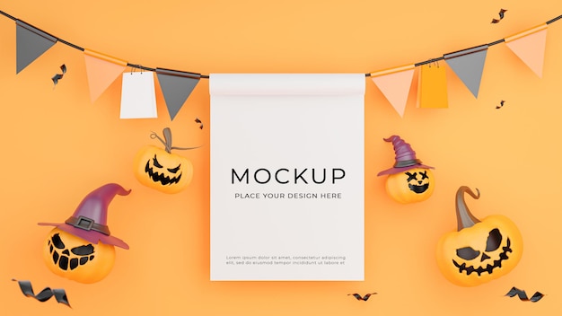 3d render of white poster with halloween shopping concept  