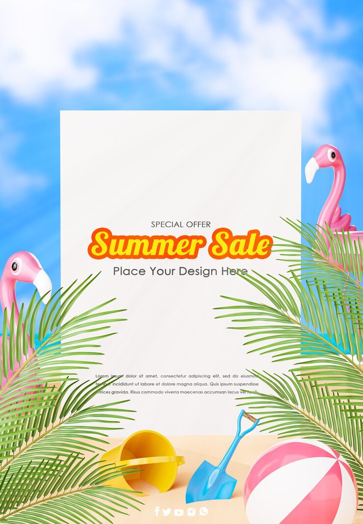 3d render of white poster with summer beach concept for product display.