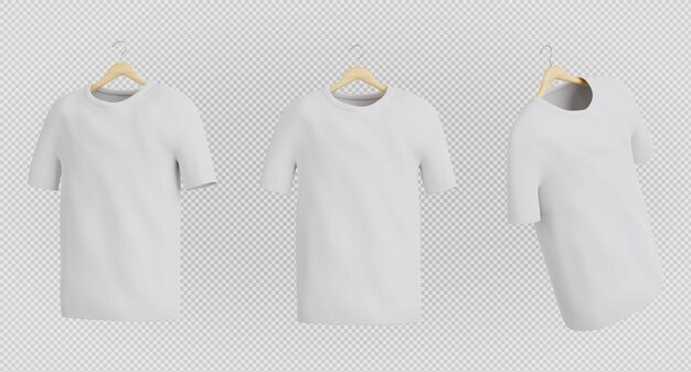 PSD 3d render of white tshirt on transparent backgroundclipping path