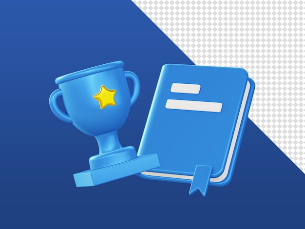 3d render of winner cup and book illustration icons for ui ux web mobile apps social media designs