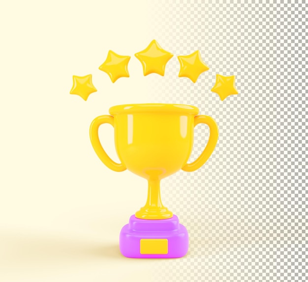 3d render winner cup with stars game score elements cartoon gold goblet with bonus icons isolated on background rank trophy prize or level award concept of success in competition 3d illustration