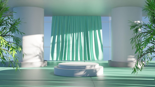 PSD 3d render wit podium in kamer op groene achtergrond