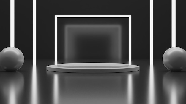 PSD 3d render wit podium met wit licht op zwarte achtergrond