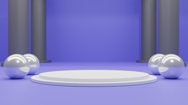 3d render wit podium op blauwe achtergrond