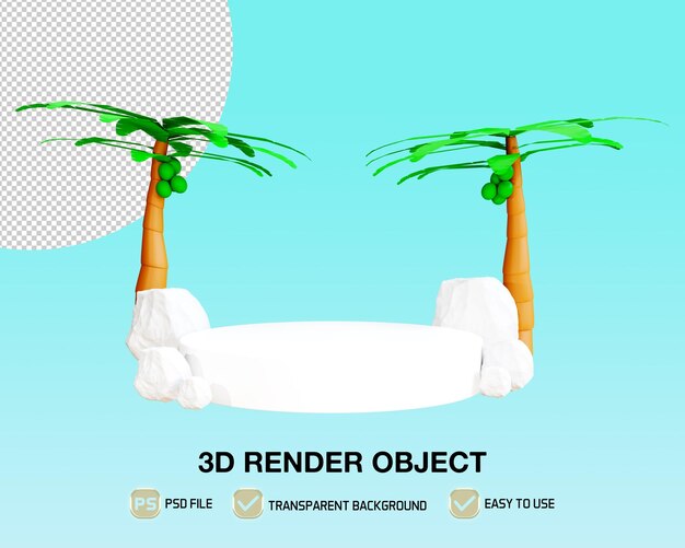 3d Render Witaj Lato Z Podium I Drzewa Kokosowego