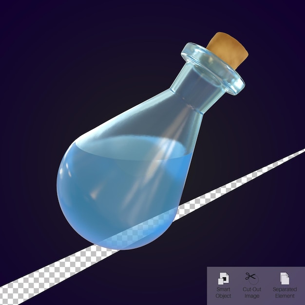 3d render witch blue potion bottle