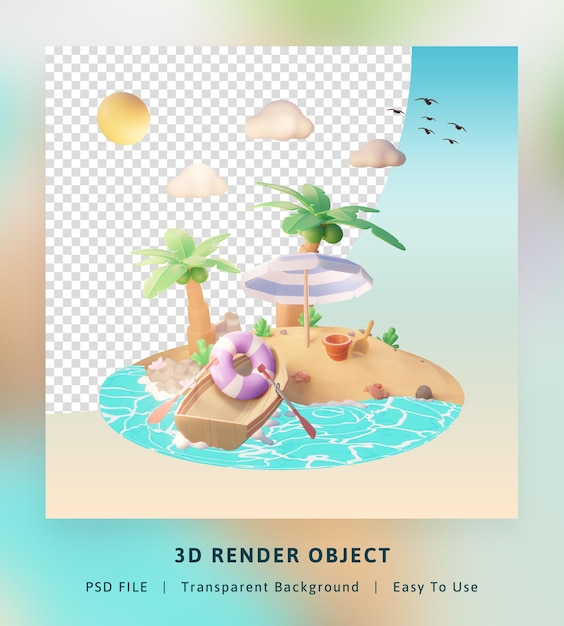 PSD 코코넛 나무와 우산 비치와 3d 렌더링