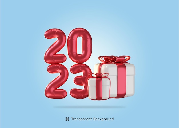 Rendering 3d con il testo 2023 palloncini di capodanno