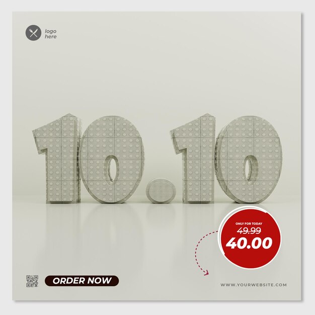 3D render witte achtergrond concept korting 10 10