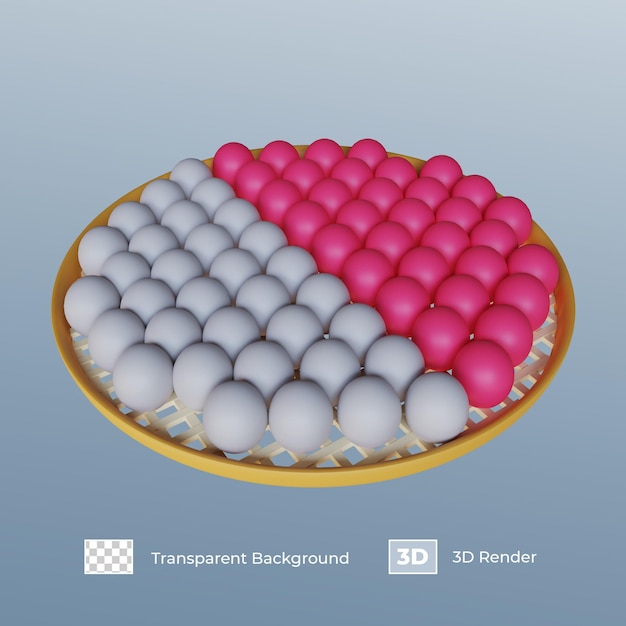 3D render witte en roze rauwe Tangyuan voor Dongzhi-festival