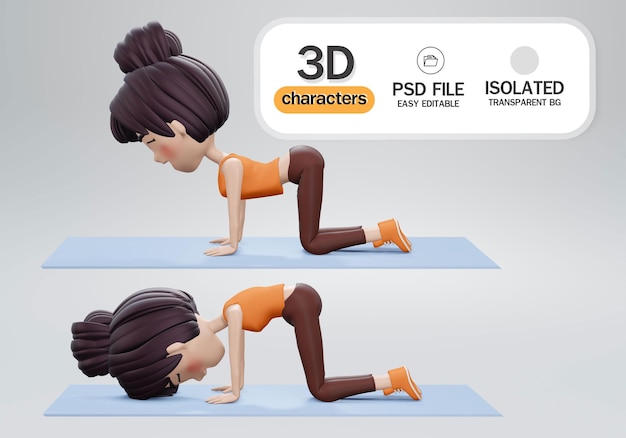 PSD 3d render. woman doing cat pose. the girl is on all fours in the pose of a good cat