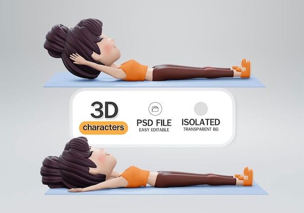 3d 렌더링입니다. 무릎을 꿇고 스쿼트를 점프하는 여성.