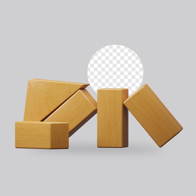 PSD 3d render wooden brick block