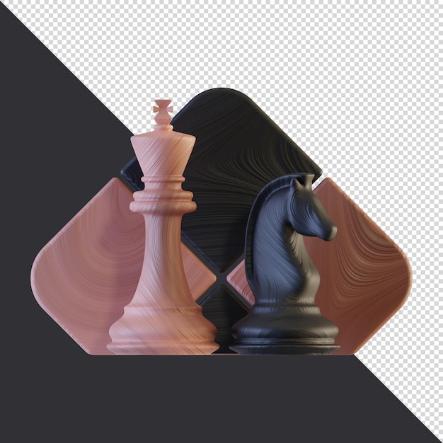 PSD 3d render wooden chess chessboard king knight