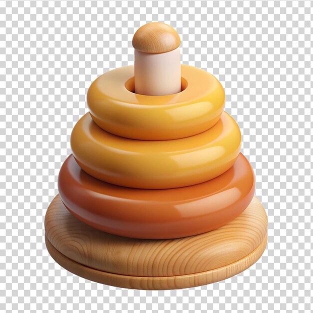 PSD 3d render of a wooden stacking toy with rings isolated on transparent background