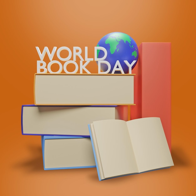 PSD 3d render world book day illustration