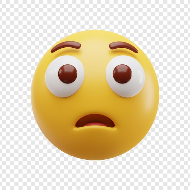 3d render of a worried emoji face on transparent background