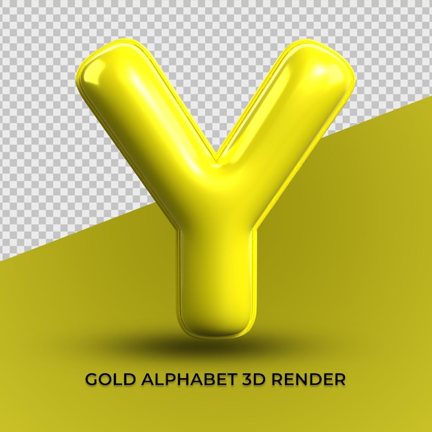 3D Render Y алфавит желтый пластик