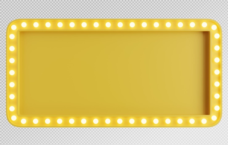 PSD 3d render of yellow billboard with light bulbwith isolated background