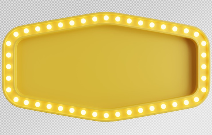 PSD 3d render of yellow billboard with light bulbwith isolated background