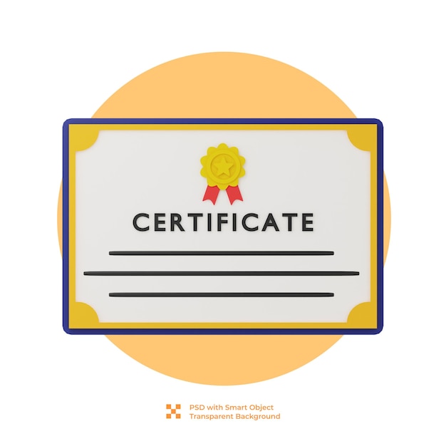 PSD 3d render of a yellow and blue certificate